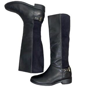 Cole Haan Adler black leather and suede tall flat riding equestrian boot 7